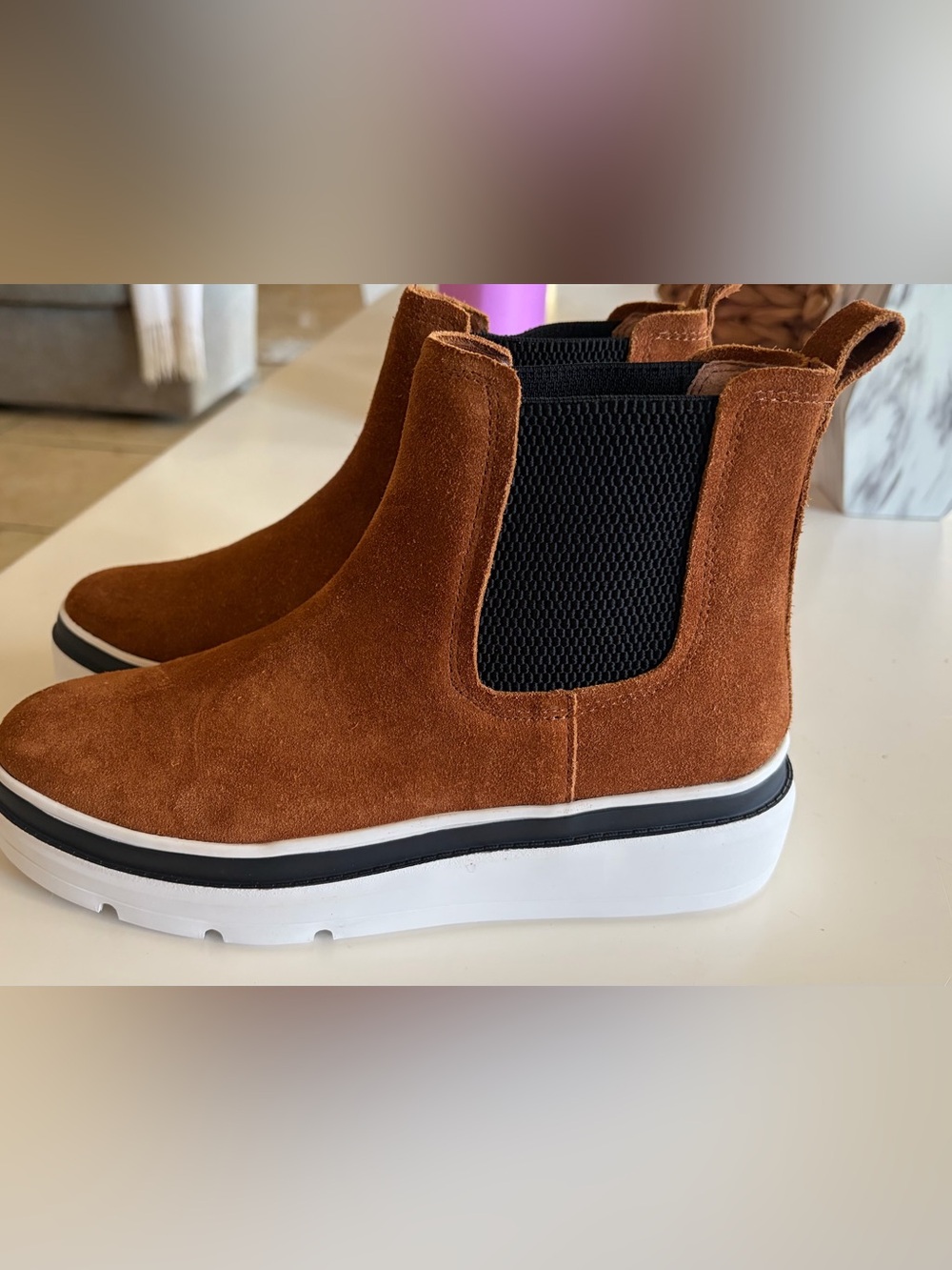 Women’s White Ankle Booties with Patterned Rubber Outsole